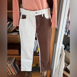 Abercrombie Kids White and Brown Straight Jeans.